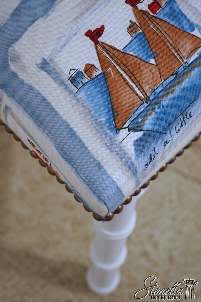 66108EC: Pair Nautical Newly Upholstered Bamboo Form Stools