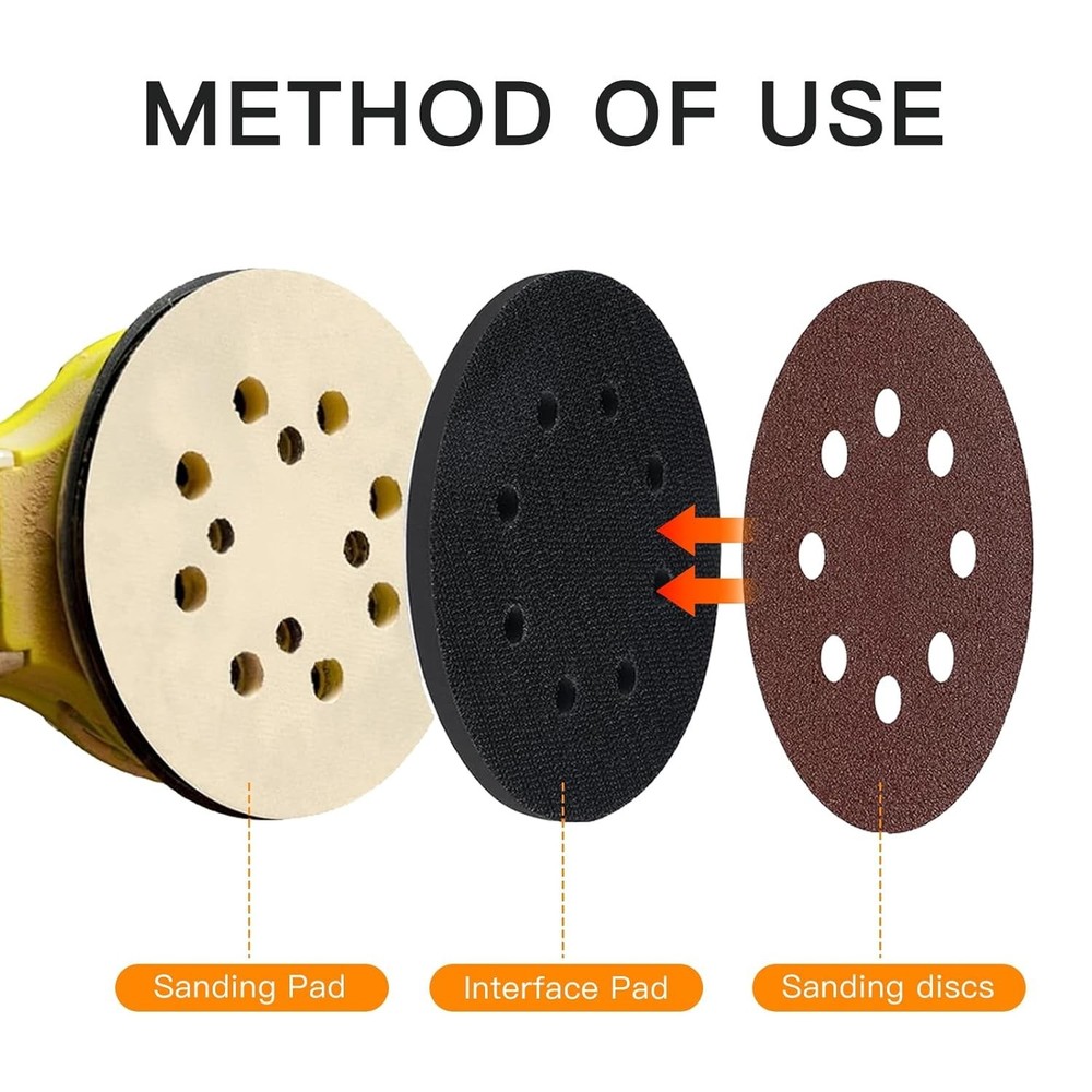 6pc 5" 8 Holes Interface Pads Orbital Sander Sanding Foam Pad Hook Loop Buffer