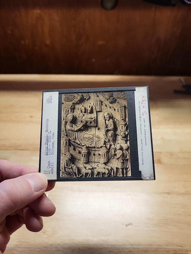 Vtg Magic Lantern Slide-Altar Front:Nativity:12th-13th Century