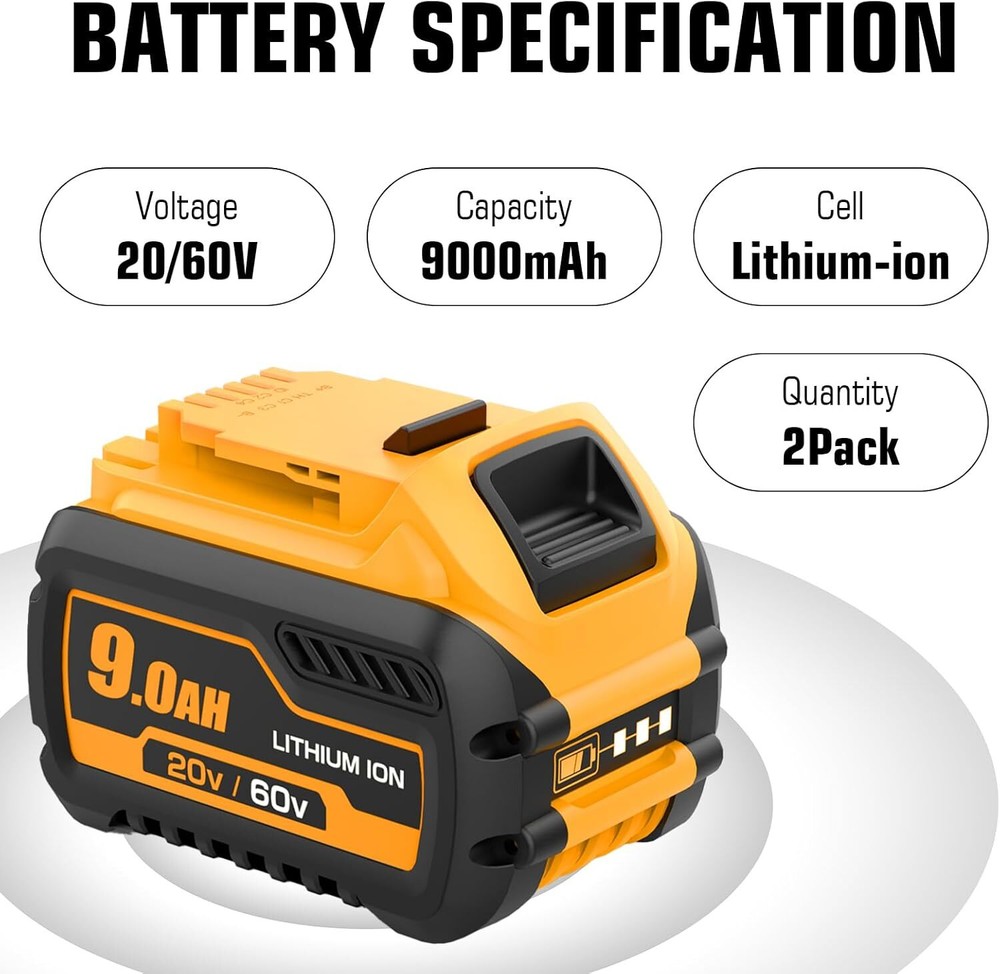 2 Pack 60V Battery 9Ah 60V Max Replacement Battery for DCB609 DCB606-2 DCB609-2