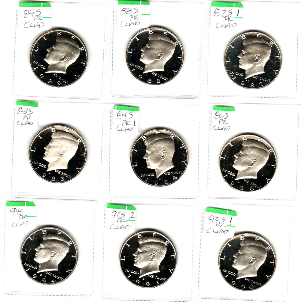 NICE LOT 9 DIFFERENT CLAD KENNEDY HALF PROOFS