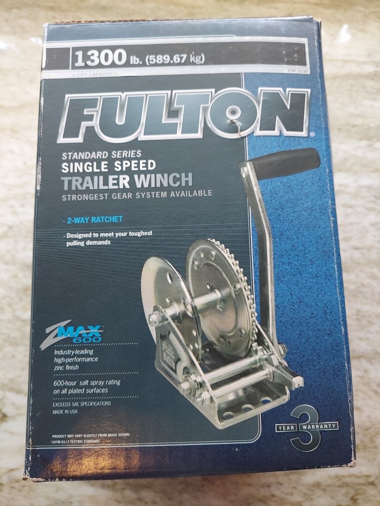 Fulton Single Speed Ratchet Type 1300 Pd. Trailer Winch. Can Use Rope Or Strap.