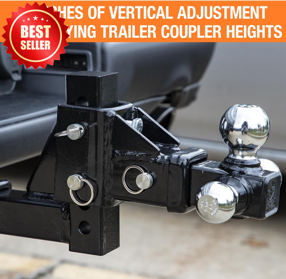 1802225 Adjustable Tri-Ball Hitch Solid Shank Chrome Balls US