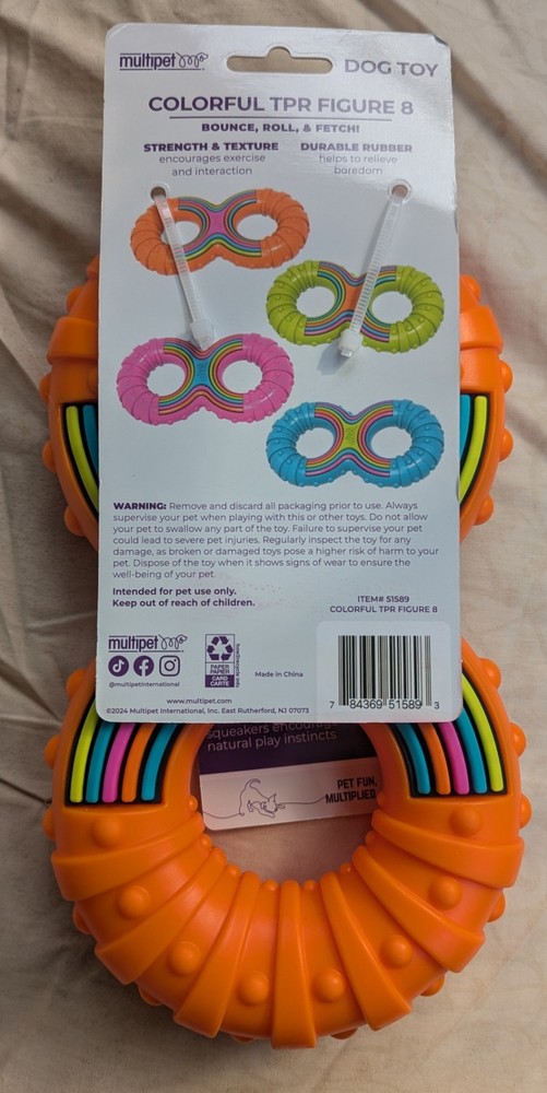 Multipet Interactive Multicolor Tot Figure 8 Bounce Roll & Fetch 9” New Orange