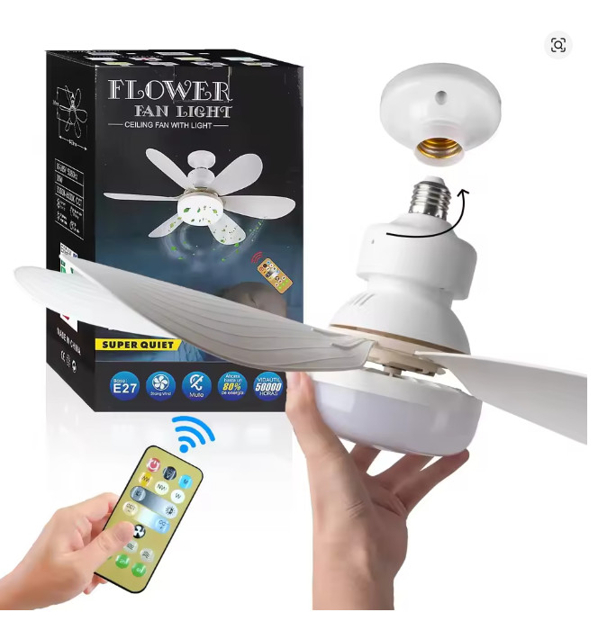 Large Ceiling Fan E27 Fan Light with Dimmable LED Light Remote Controller USA