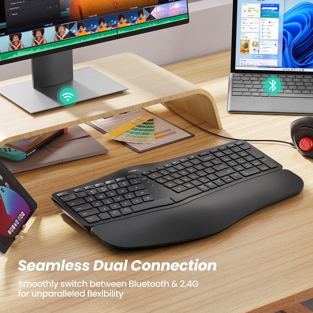 Nulea Wireless Ergonomic Keyboard, Split Keyboard with Cushioned Wrist Rest, ...