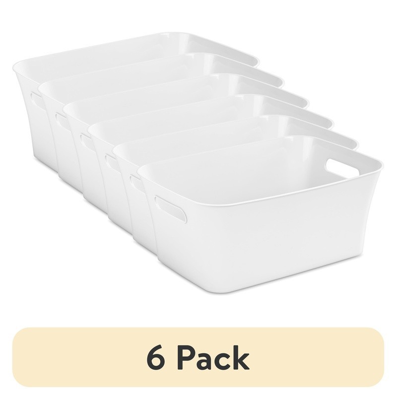 6 Pack Medium Plastic Storage Bins W/ Handles Home Organization & Storage New