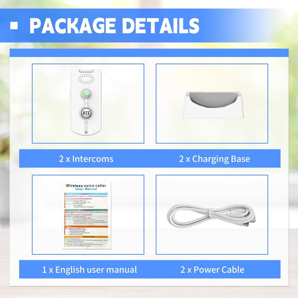 2 Way Intercom for Home,Wireless Intercom System Portable,Long Range,Push to ...