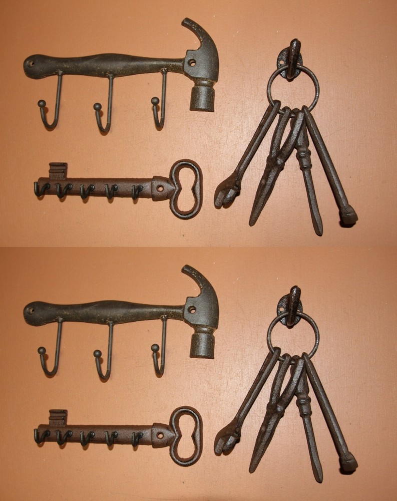 Handyman Basics Antique Style Tools Decor, Cast Iron Wall Hooks - 8 pcs