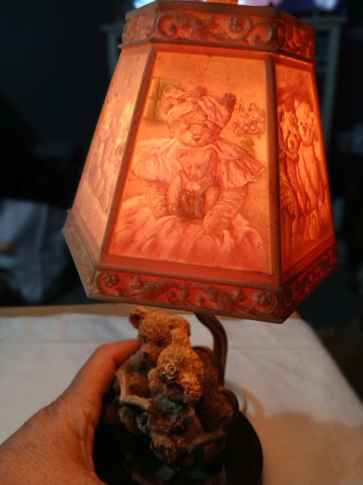 Vtg. Handcrafted Storage Bears Lamp/Nightlight, Works
