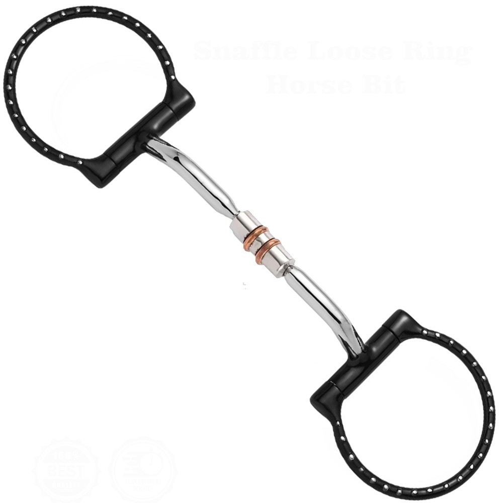 Western Horse D Ring Snaffle Bit Copper Roller Mouth Equestrian Training Bit