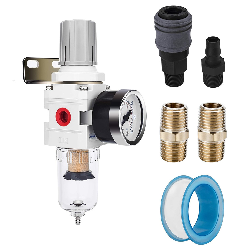 1/4"NPT Compressed Air Filter Regulator Combo Air Compressor Water Separator