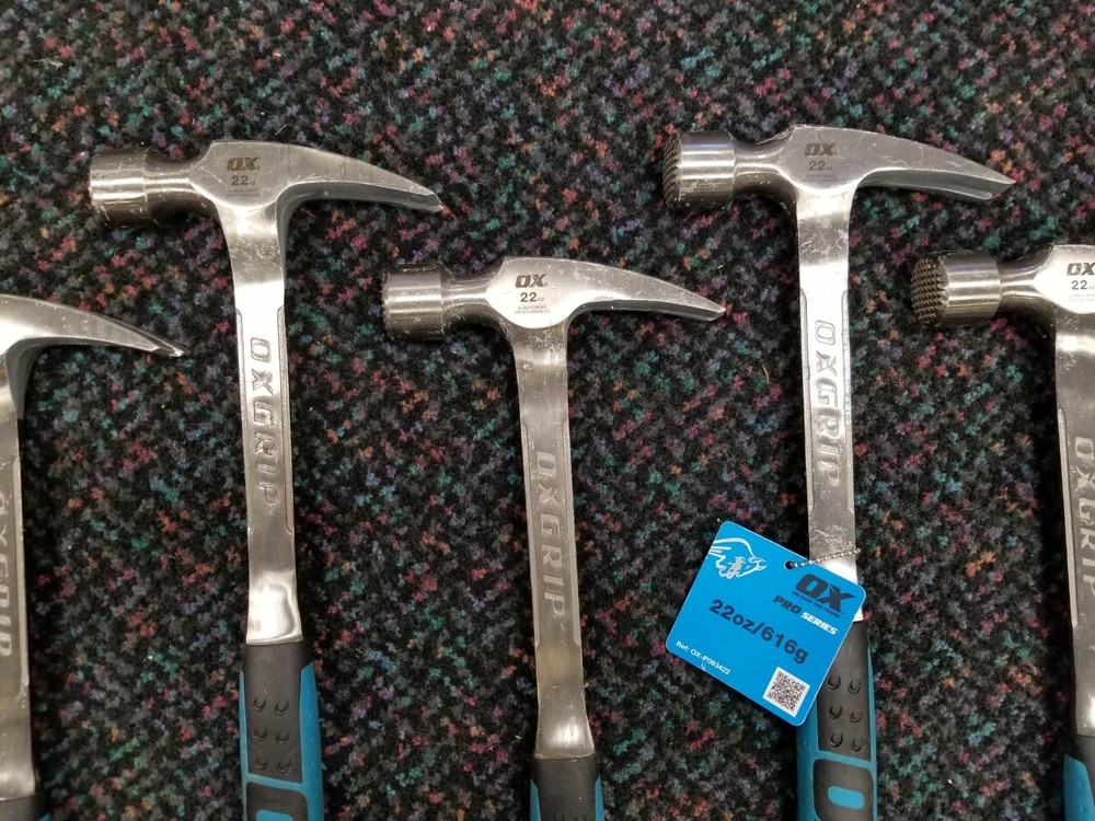 Ox Tools Pro 22oz Milled Face Framing Hammer - Contractor's 10 Pack