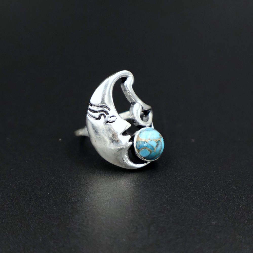 Half Moon Shape American Turquoise Gemstone Silver Ring Gift for her