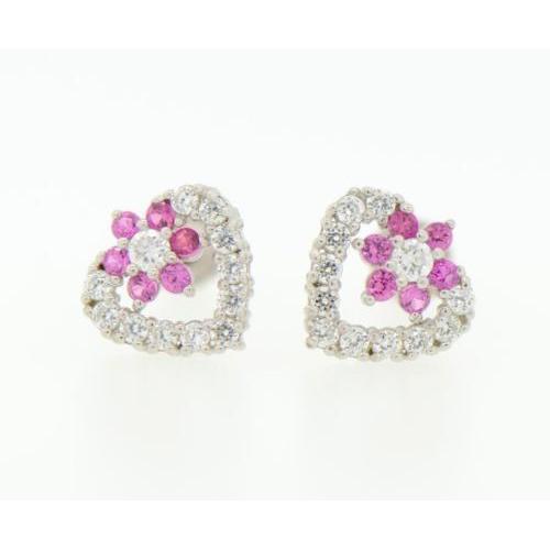 14K White Gold Heart Shape CZ Stud Earrings