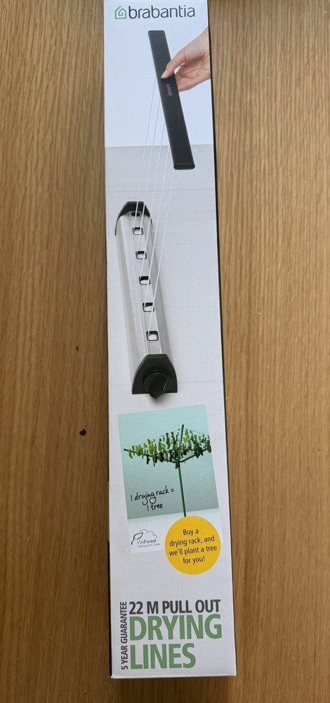 Brabantia Pull-Out Retractable Clothesline 75ft (22m) - Matte Steel - NEW