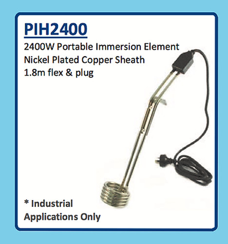 2400W PORTABLE IMMERSION ELEMENT NICKEL PLATED COPPER SHEATH 1.8m FLEX & PLUG