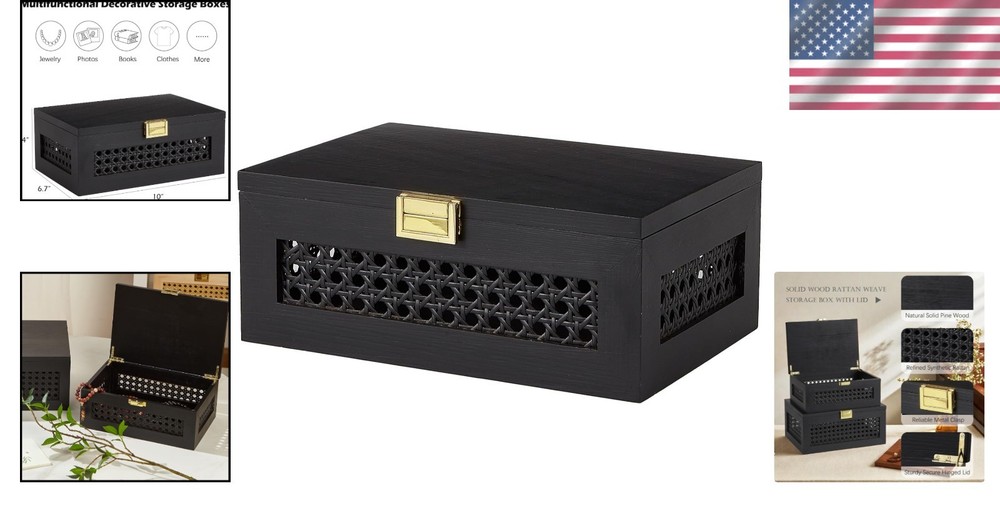 Rustic Pine Wood Keepsake Box Organizer