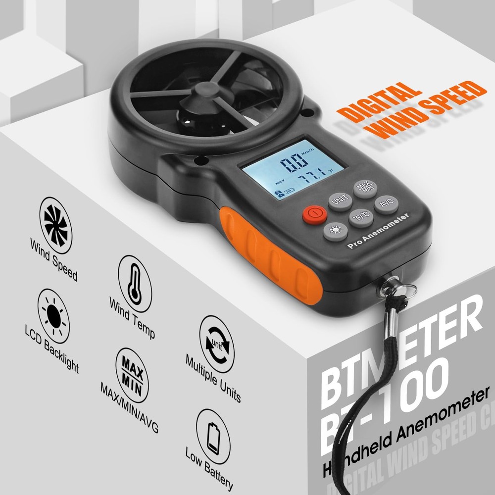 BTMETER BT-100 Handheld Anemometer, Digital Wind Speed CFM Anemometer
