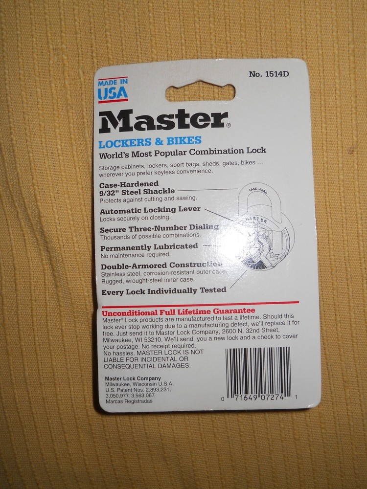 New ~ Master Lock 1-7/8" Black Dial Combination Padlock Black.