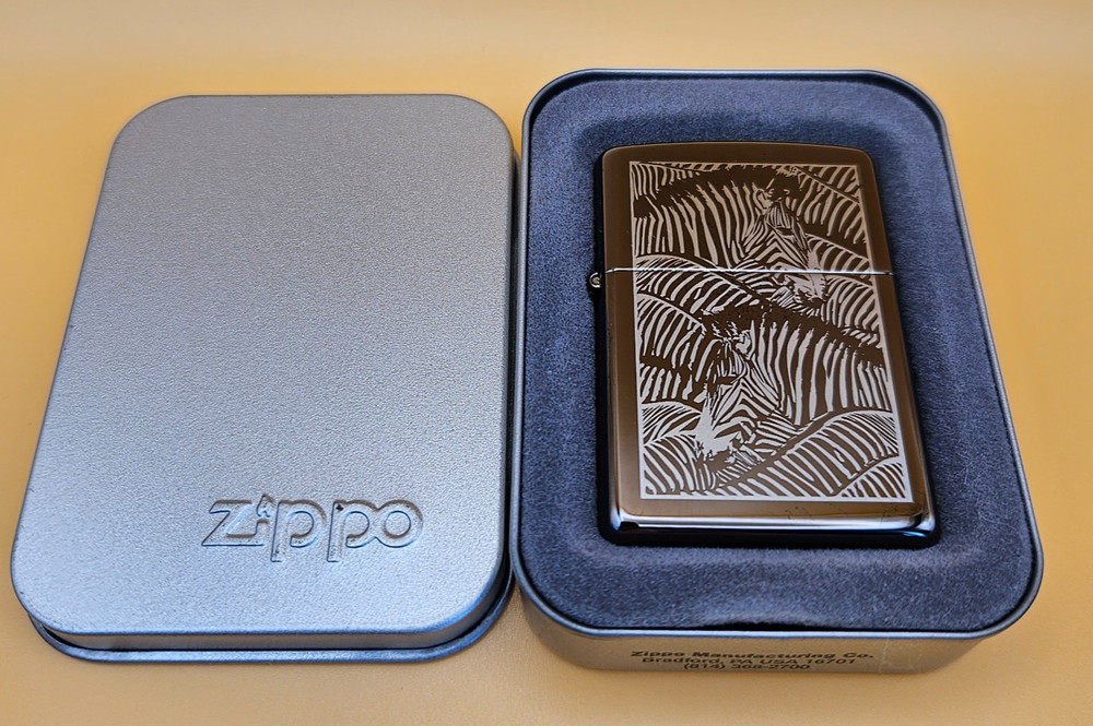 Zippo Lighter 2004 Choice Collection: Zebra Jamboree, New In Box, Sharp Looking!