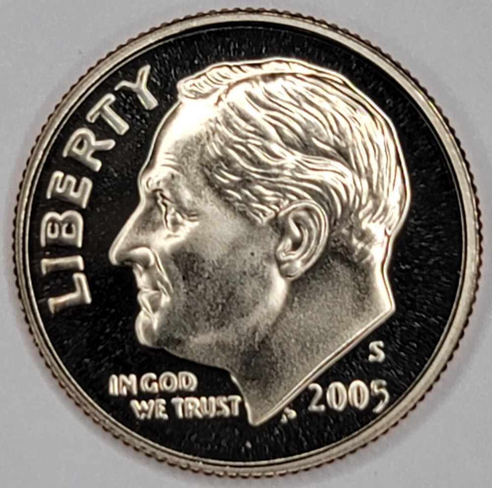 2005 S DCAM PROOF ROOSEVELT DIME CLAD