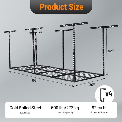 3x8 ft Garage Ceiling Storage Racks, Overhead Garage Storage Rack