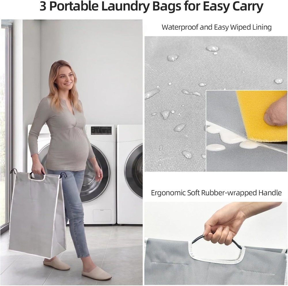 Laundry Sorter Hamper 3 Section Divided Laundry Basket Organizer W/ Wheels