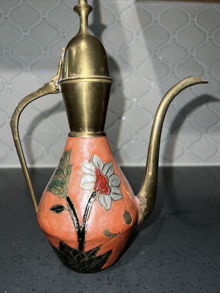 Vintage Middle Eastern, Teapot Hand Painted With Floral Design