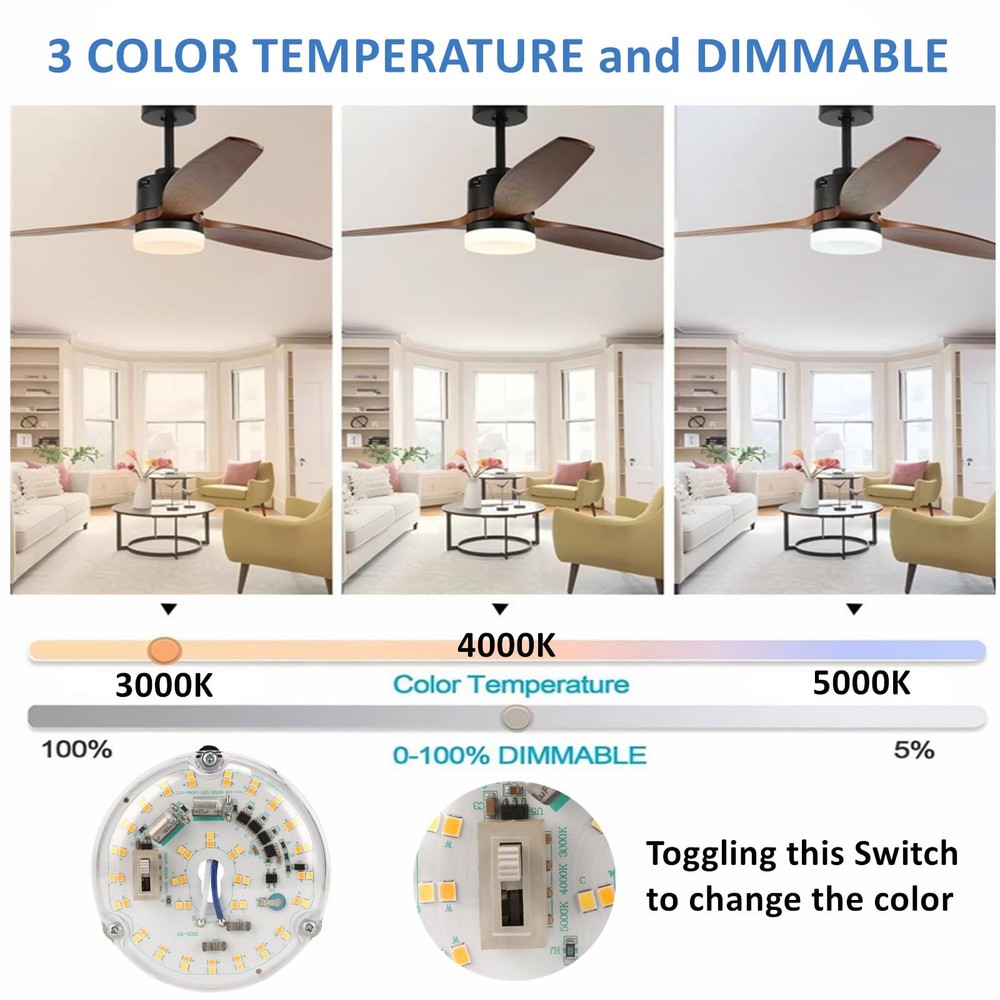 4“ 18W Color Changeable Ceiling Fan LED Light Replacement, 3000K/4000K/5000K ...