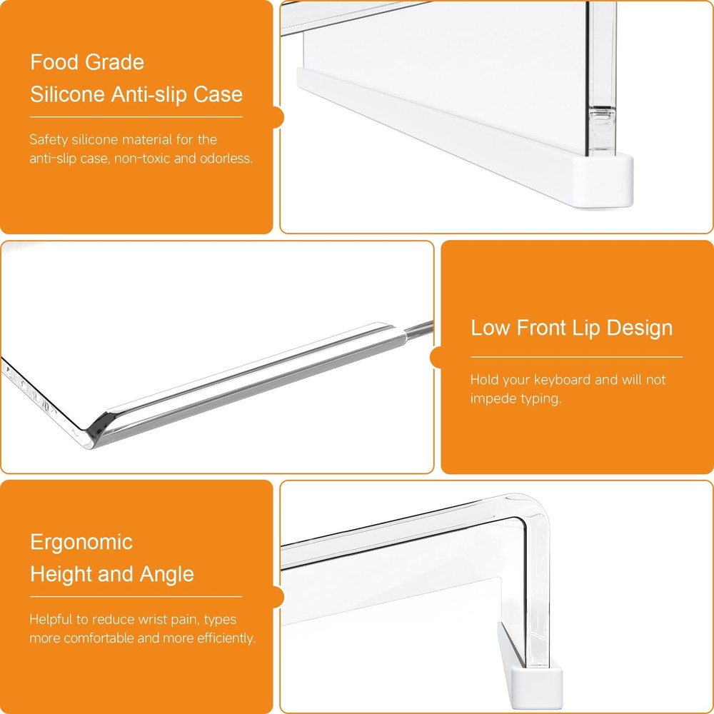 Ergonomic Computer Keyboard Stand Clear Acrylic Riser Tilted Tray White Strip