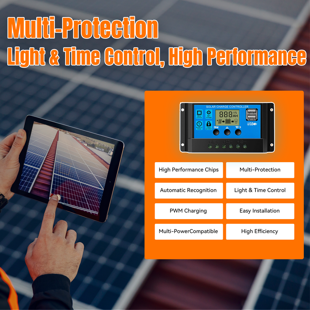 30A Solar Panel Battery Charge Controller 12V/24V LCD Regulator Auto Dual USB US