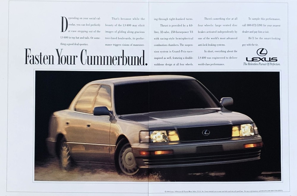 1990 LEXUS LS 400 Engineered to Deliver World Class Performance PRINT AD