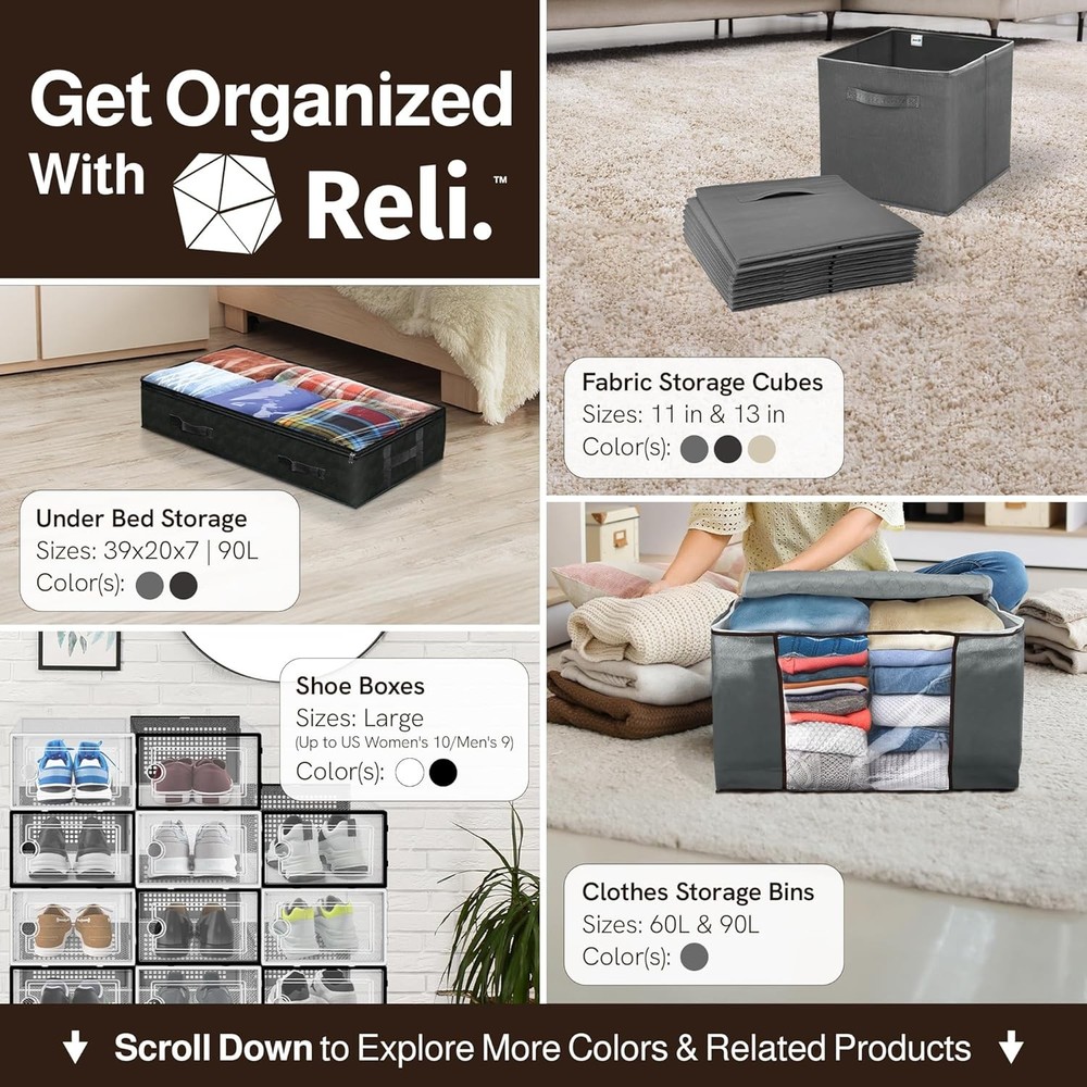 Reli. Shoe Boxes (14 Pack) | Clear Shoe Storage Boxes Stackable and Compact | Li