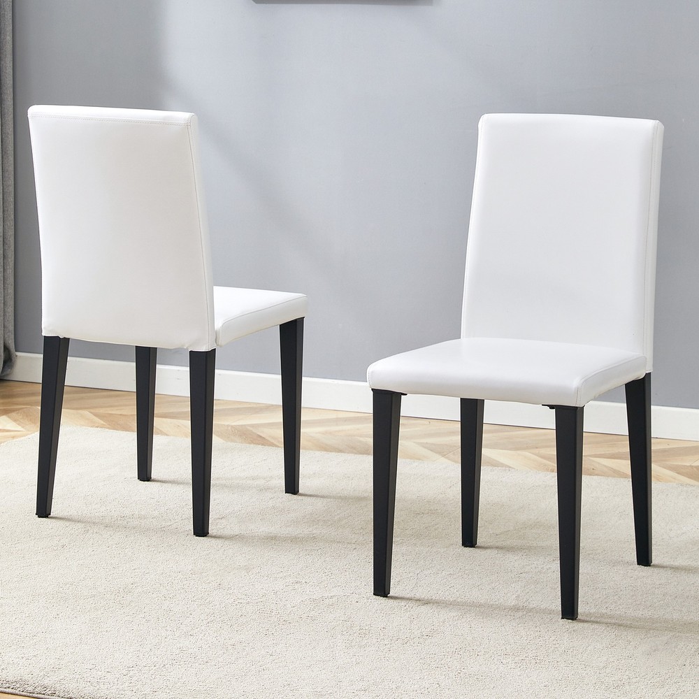 Set of 2 White PU Dining Chairs, Simple Versatile Comfortable Seating