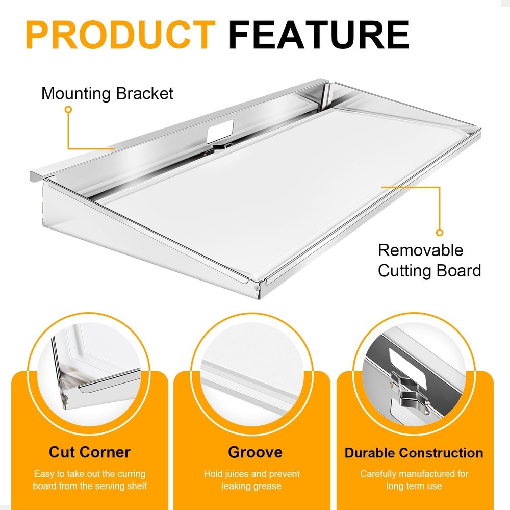 A10-902 Serving Shelf with Removable Cutting Board Fit for Rectangular Grills
