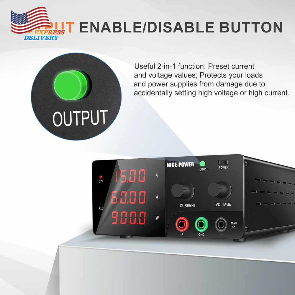 DC Power Supply Variable 15V 60A 900W High Power Bench Power Supply Encoder Knob