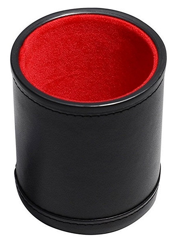 (6) 16mm Dot Dice Bone Black + PU Leather Red Felt Lined Dice Cup Sealed Boxed