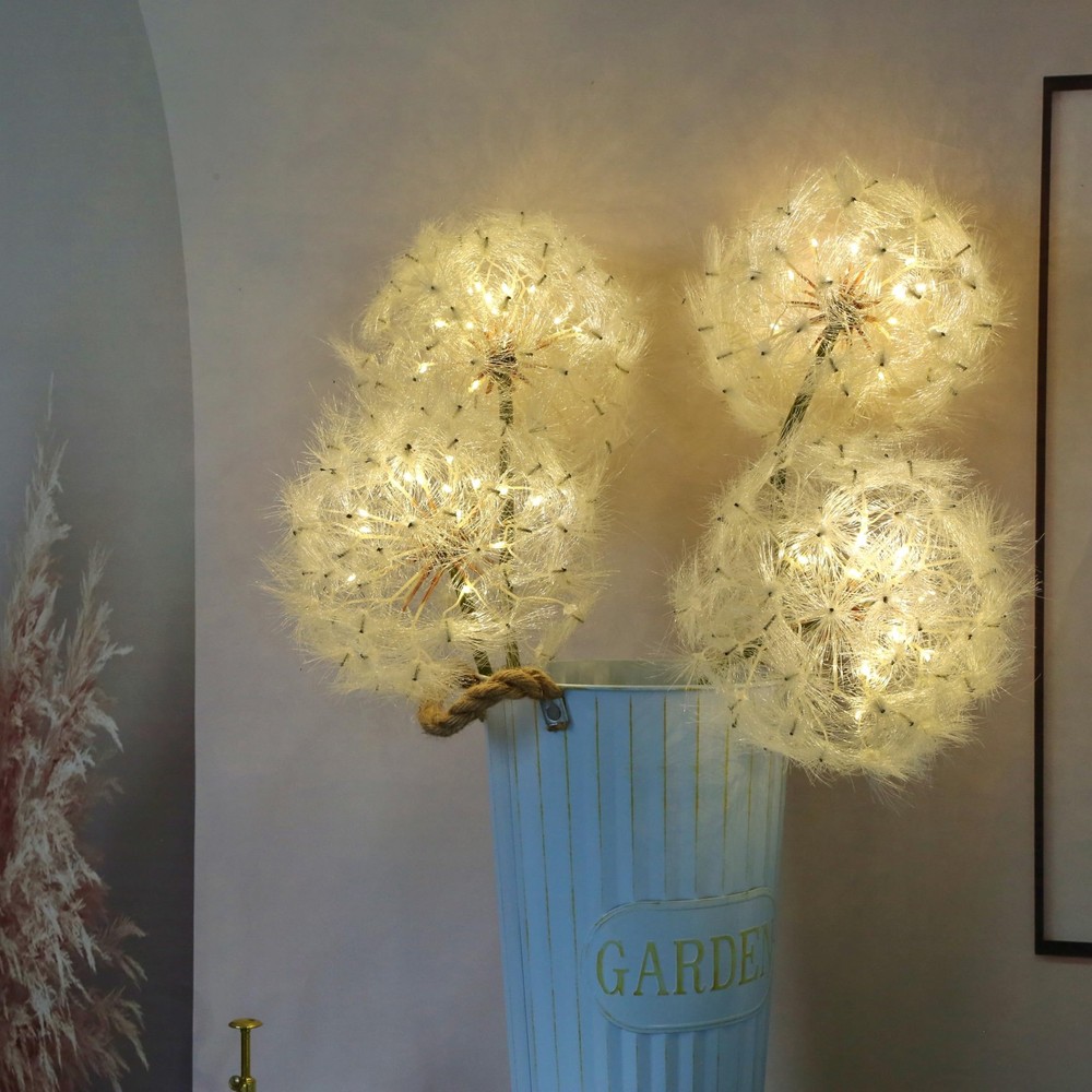 Artificial Dandelion Flower with LED Light, 2 Pack, Warm White Light with 6H ...