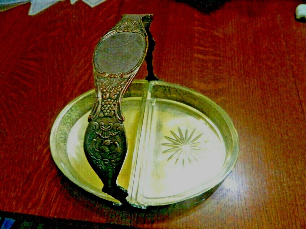 *Vintage Repousse COPPER/ Silver Metal Divided Candy Dish W/Handle-