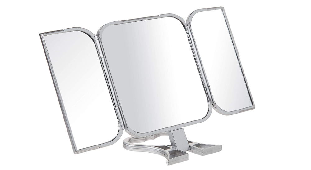 Tri Fold Mirror Folds Hand Held 3 Way Beauty Make Up Versatile Styled True Image