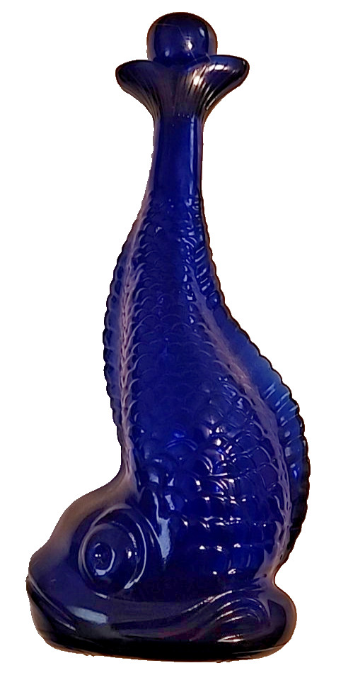 Cobalt Blue Glass Fish Shaped Tequila Bottle