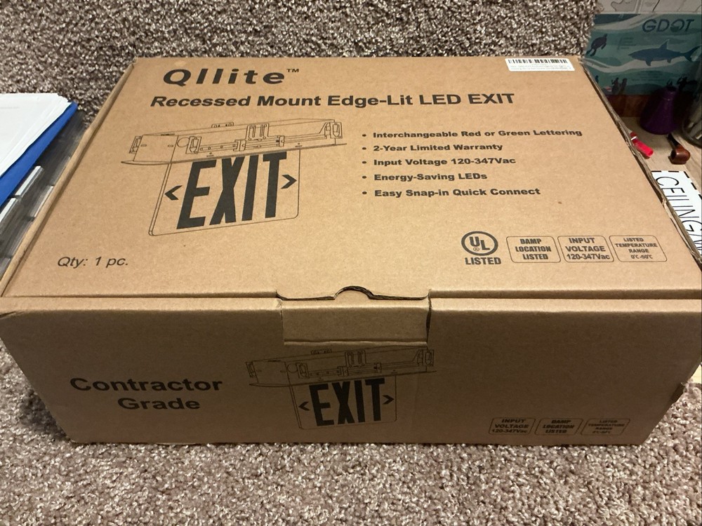 Qllite Recessed Mount Edge-Lit LED EXIT Sign Contractor Grade Open Chrome