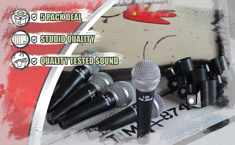 Studio Recording Microphones with Clips (5 Pack) by FAT TOAD | Vocal Handheld