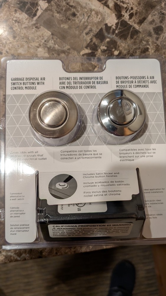 Garbage Disposal Air Switch Controller Base Unit with Chrome and Satin Nickel