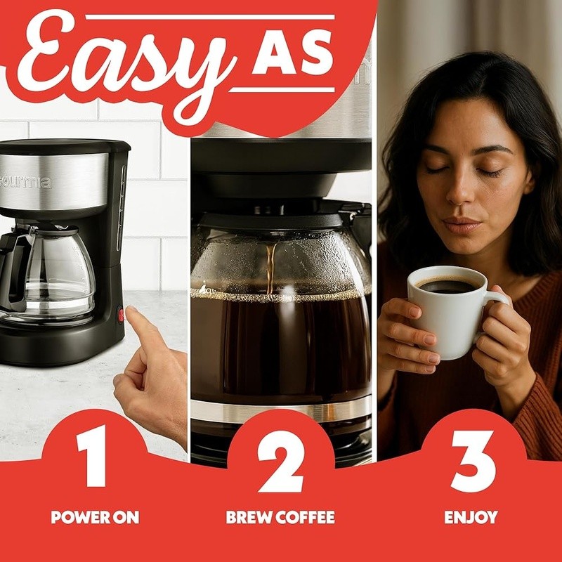 One Touch Coffee Maker 5 Cup Fast Brewing Keep Warm Function Easy View Window US
