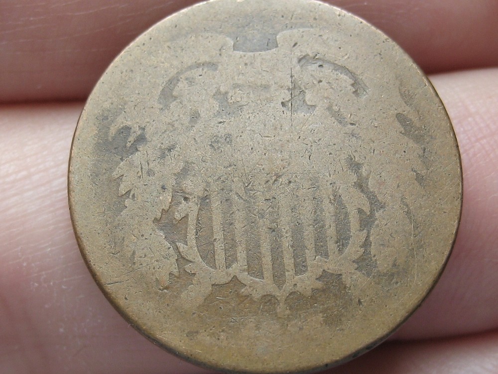 1865 Two 2 Cent Piece- Plain 5, Lowball, About Good Details