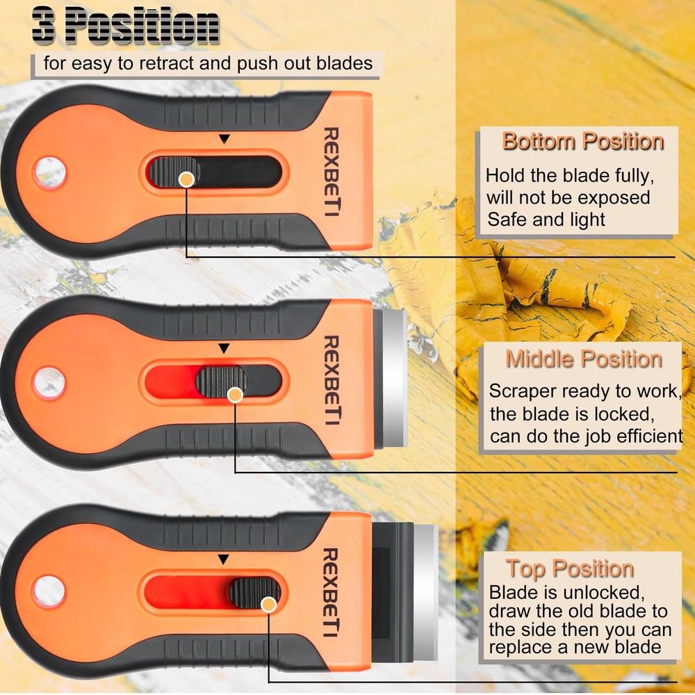 REXBETI Razor Blade Scraper Tool, 2 Pack Set 2 Pack, Orange
