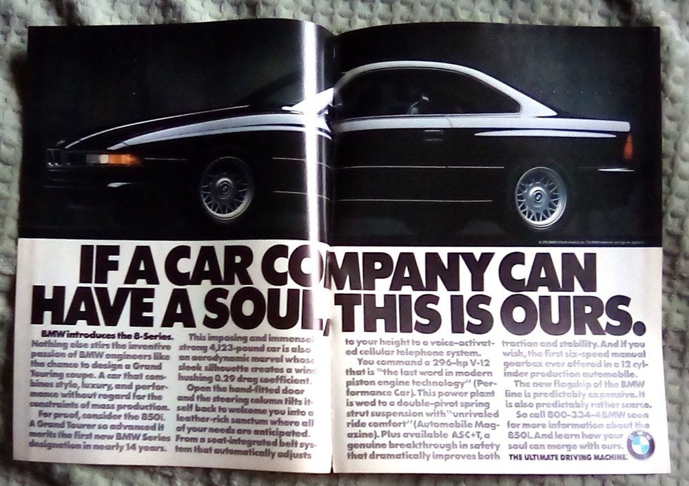 1991 BMW 850i 2 page Print Ad