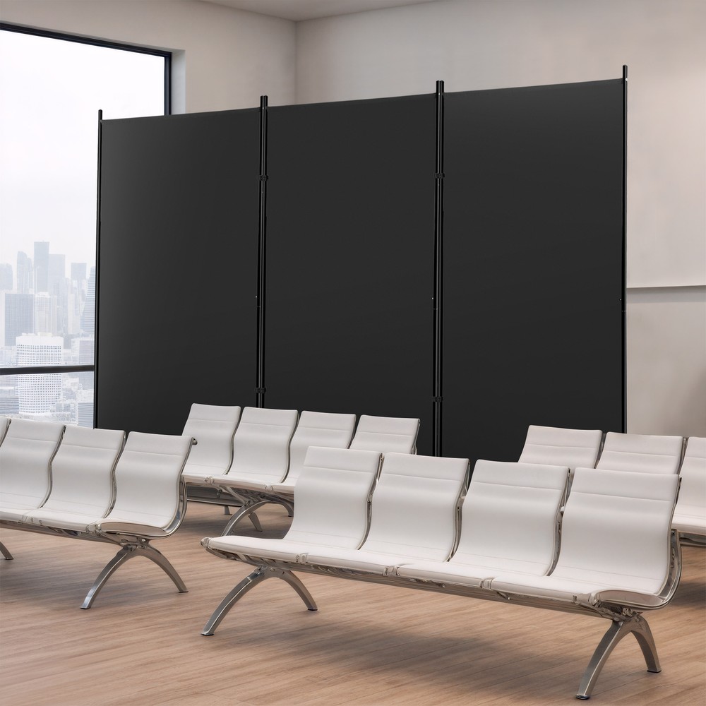 3 Panel Rolling Room Divider Folding Wall Divider for Office Restaurant Black